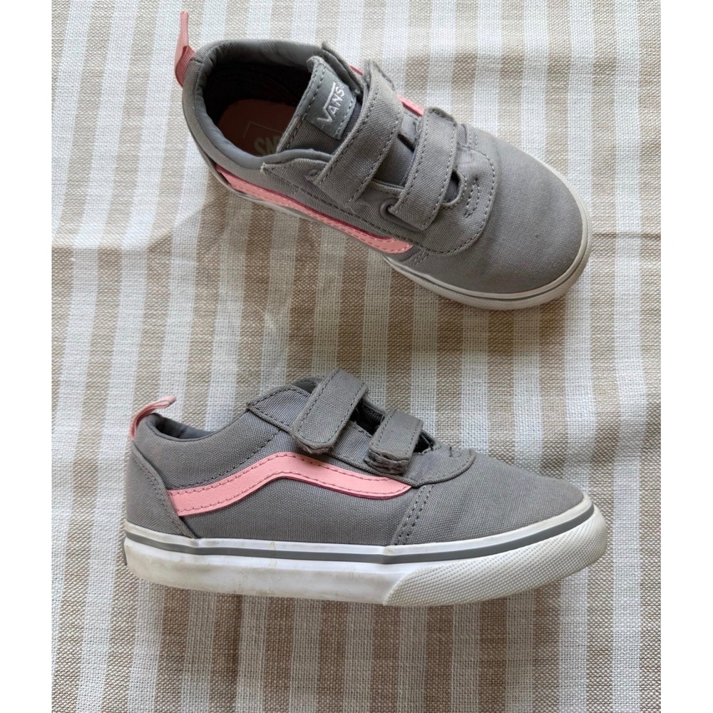 Vans Ward V Toddler 10 Grey Pink Canvas Double Strap Skate Shoes 721356